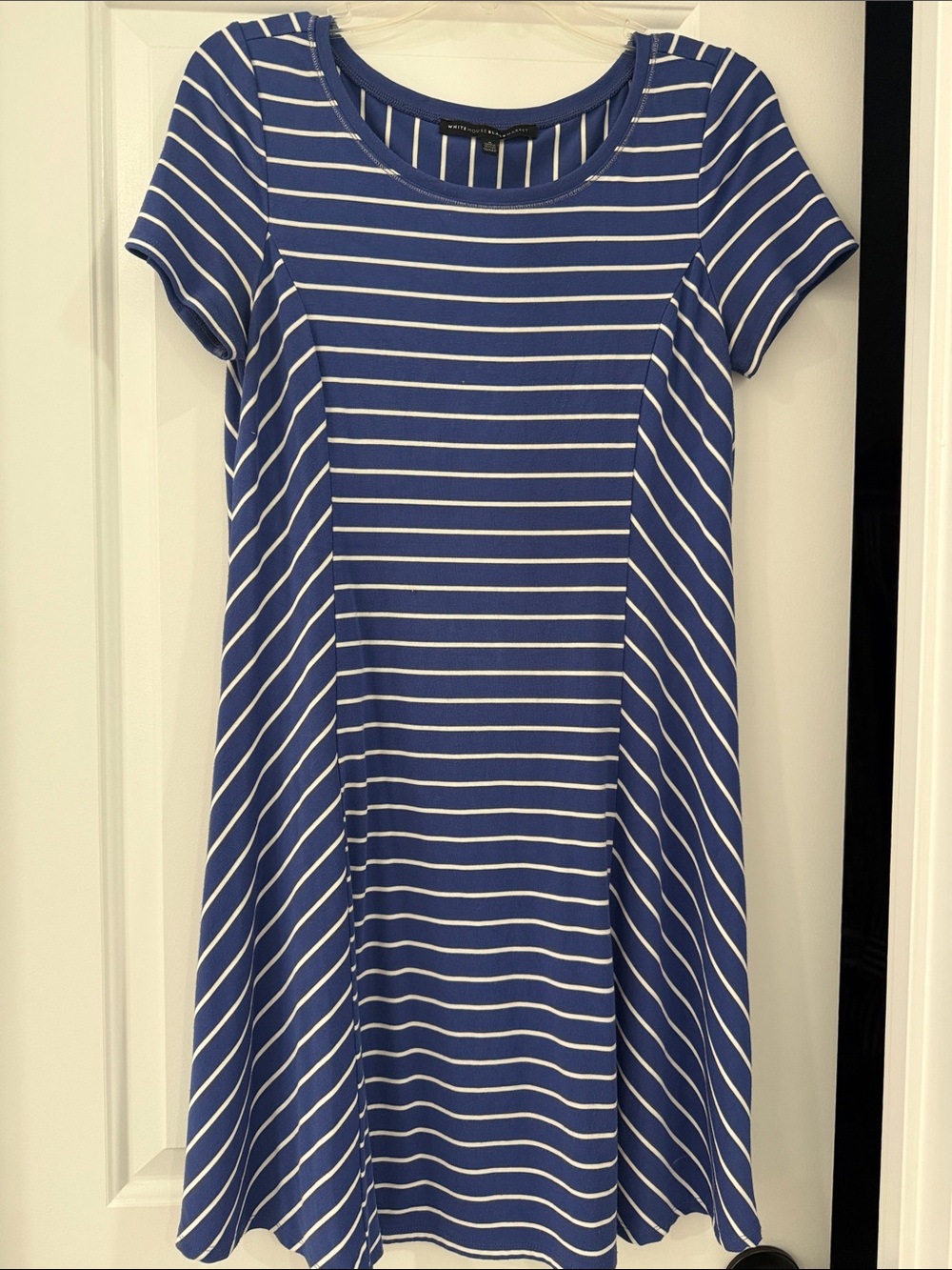 White House Black Market Blue and White Striped Scoop Neck Dress